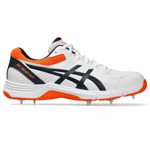 Gel 100 Not Out Men's Spike Shoes - White/Midnight/Shocking Orange